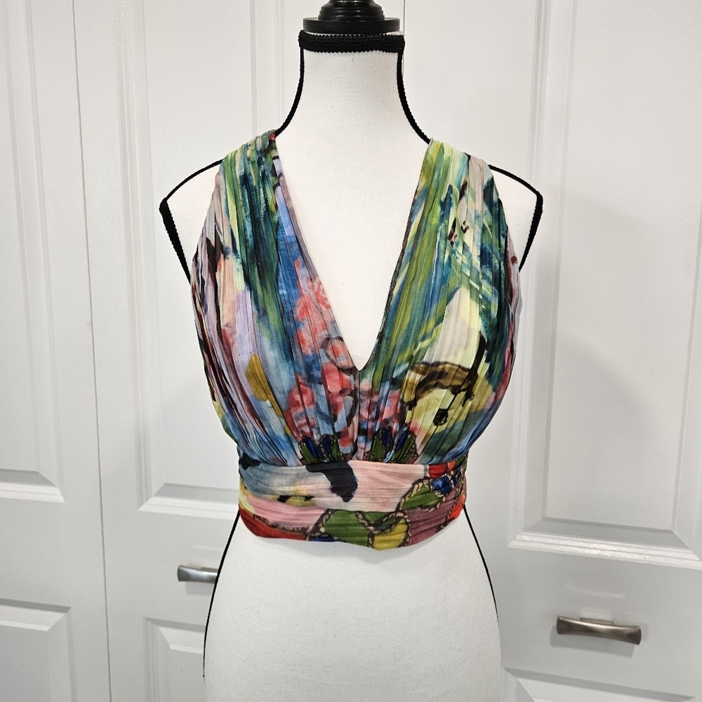 Alice & Olivia Chia cropped v- neck size 0 blouse